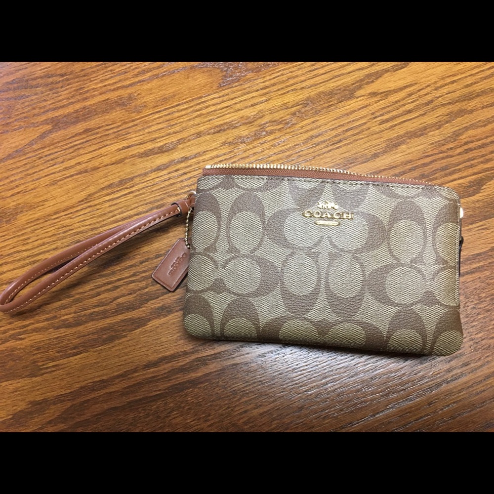 Coach wristlet brown double zippers
